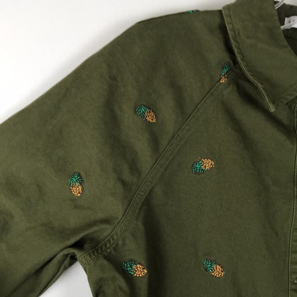 Anthropologie English Factory Pineapple Embroidered Utility Jacket Green Pockets - Picture 4 of 14